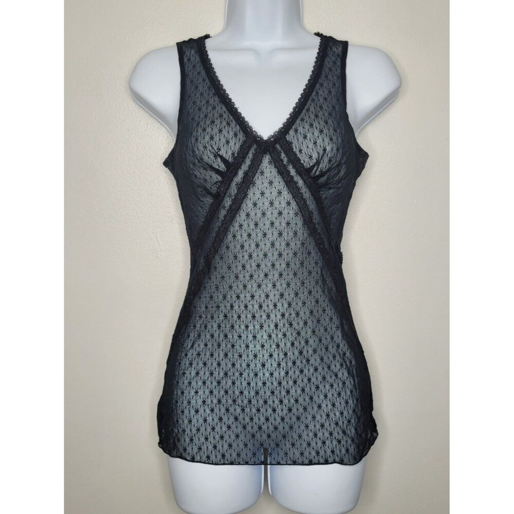 Vintage Express black mesh nylon goth grunge witchy lace going out top small